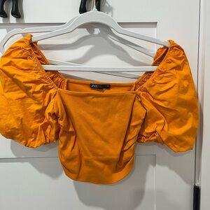 Zara Women’s Orange Puff Sleeve Top